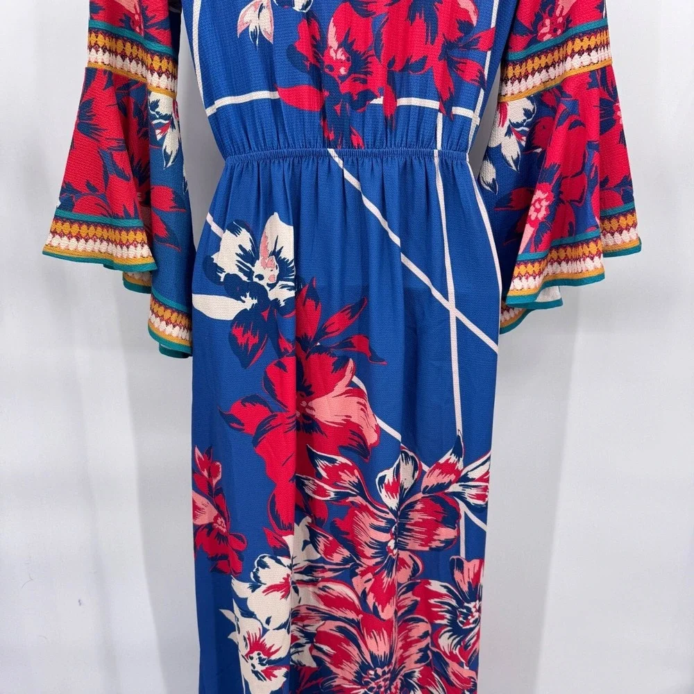 Flying Tomato Festival Maxi Dress XS Blue Floral Print Flare Sleeve Polyester - Picture 7 of 12